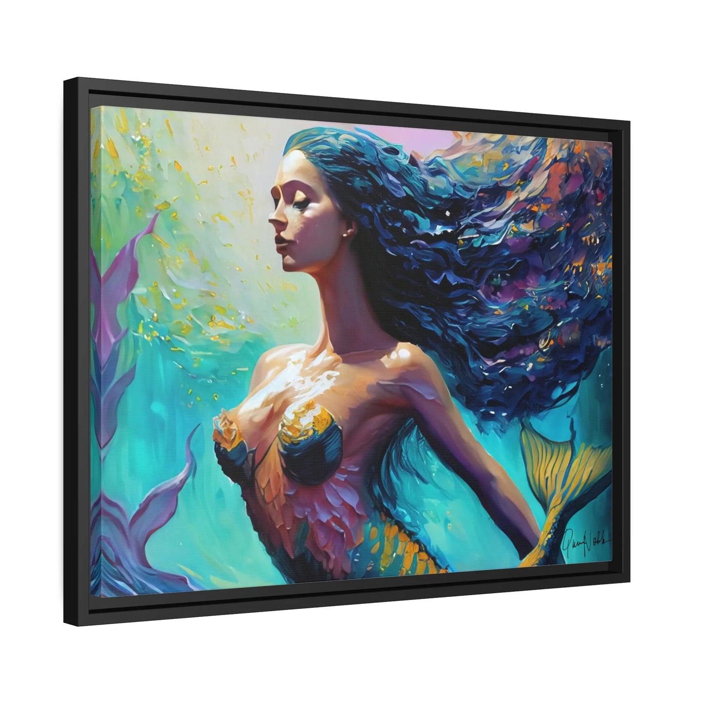 Enchanting Mermaid Canvas Wall Art with Elegant Frame - by Queennoble