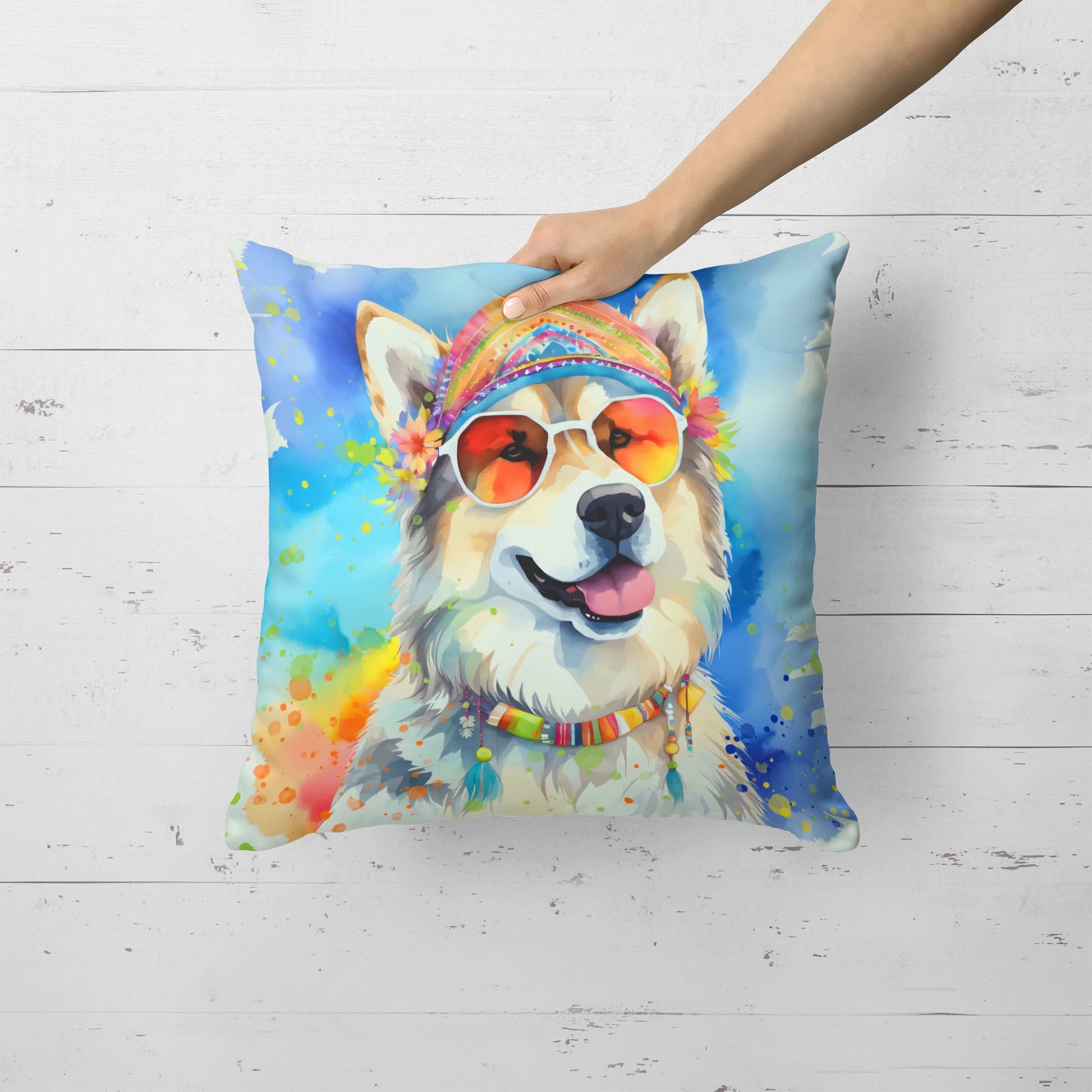 Alaskan Malamute Hippie Dawg Throw Pillow