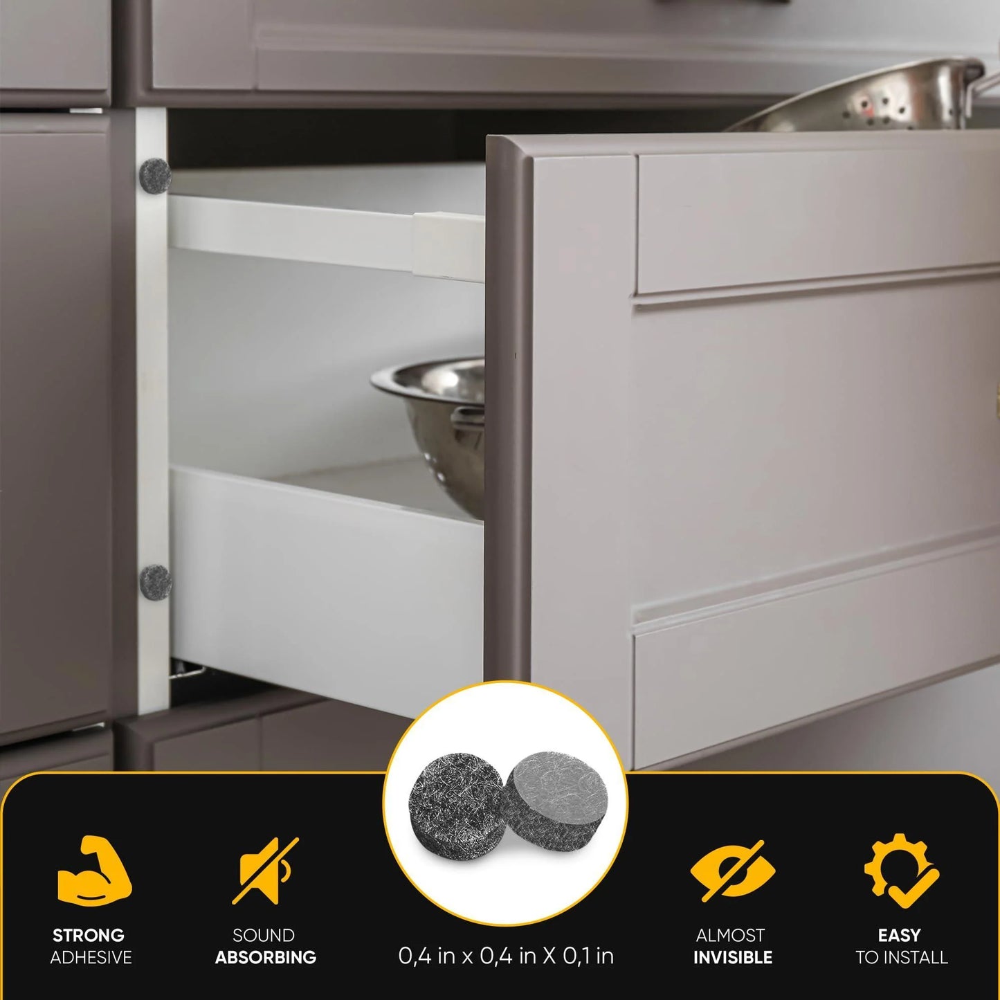 Felt Pads for Cabinet Doors 0.4 in Diameter 128 PCS Black Self Adhesive Felt