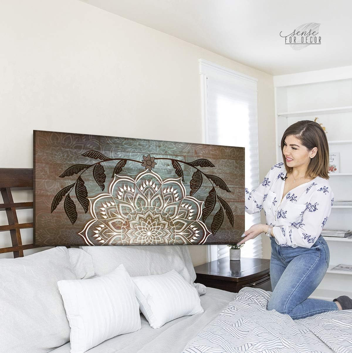 | Boho Mandala Wall Art | Macrame Wall Hanging|Boho Decor for Bedroom |Decor for Living Room|Boho Headboard (Brown, 60 X 27)