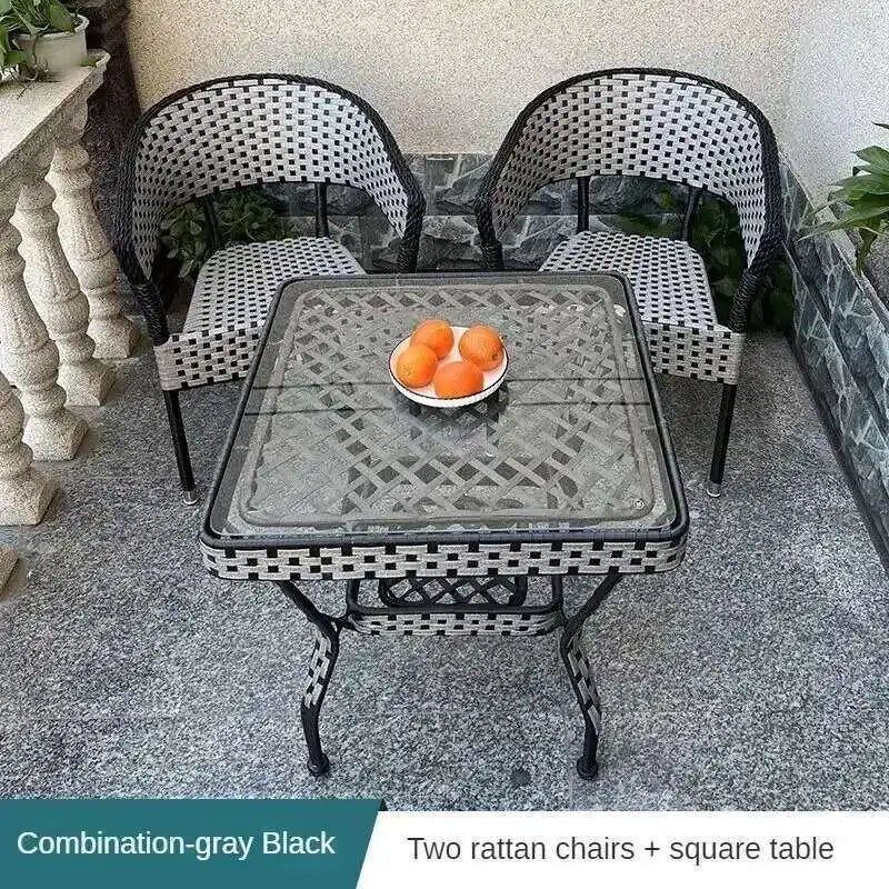Outdoor Garden Furniture Sets Balcony Tea Table and Chair PE Rattan Chair Three-Piece Set Courtyard Leisure Outdoor Furniture C