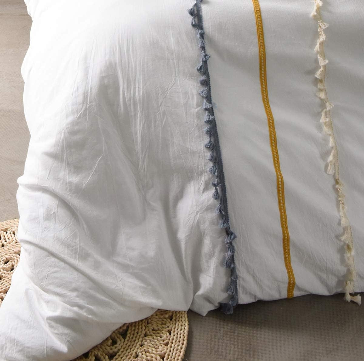 Boho Duvet Cover Cotton Bedding Twin White Comforter, 90In X 68In