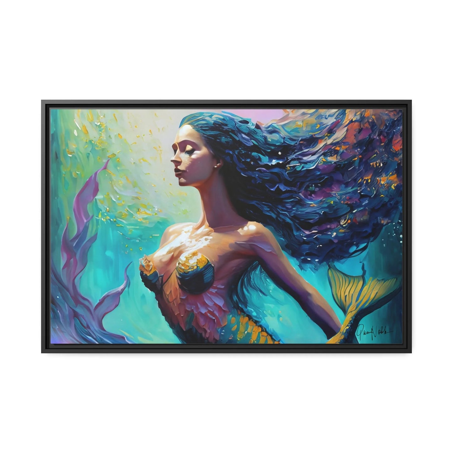 Enchanting Mermaid Canvas Wall Art with Elegant Frame - by Queennoble