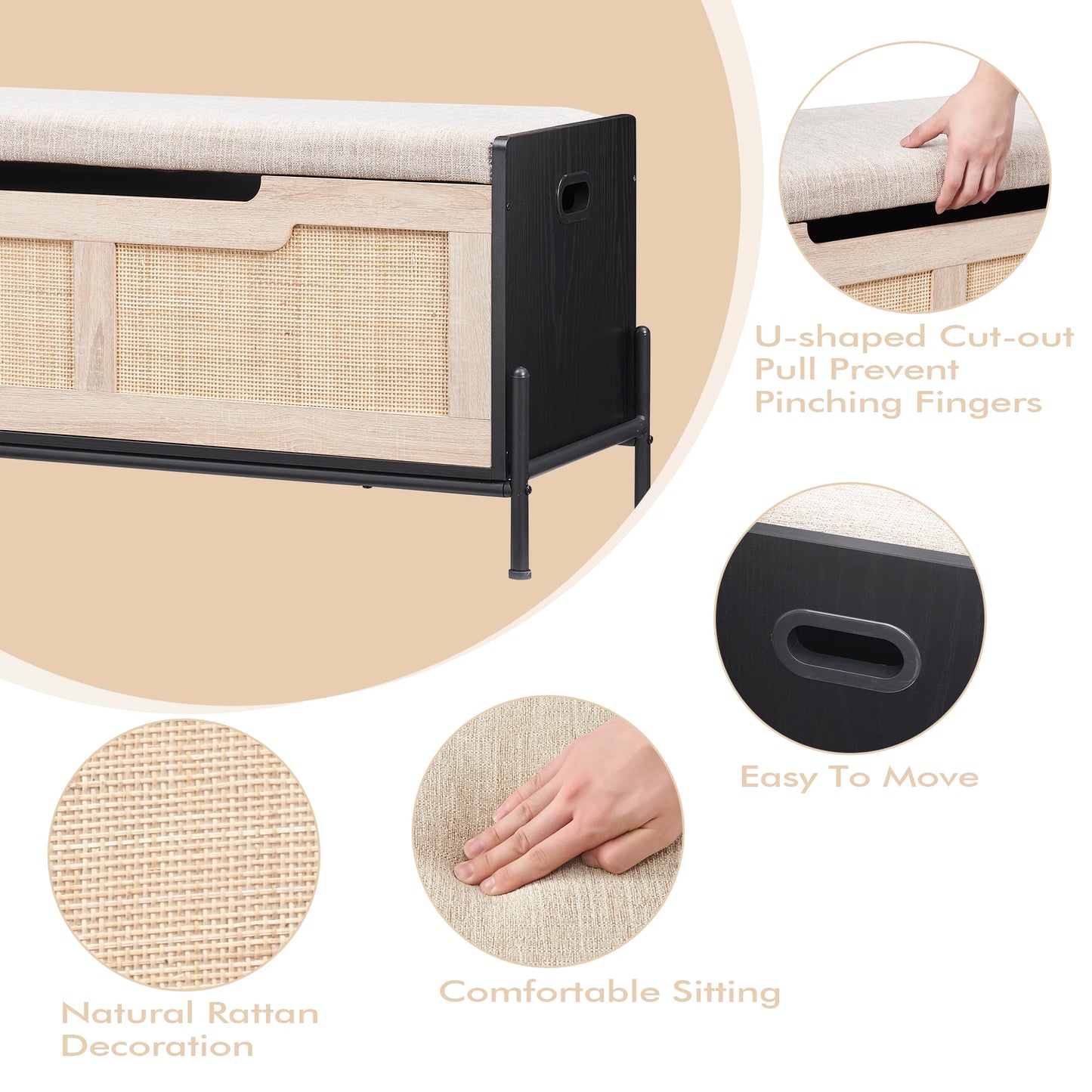 Vine+Wooden Board+Iron Rattan Woven Storage Box Stool Furniture