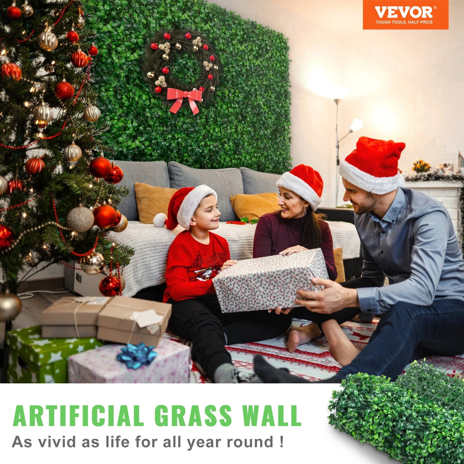 VEVOR 12PCS 24X16 Grass Wall Panels for 32 SQ Feet, Boxwood Hedge Wall Panels, Artificial Grass Backdrop Wall 1.6, Privacy Hedge Screen UV Protected for Outdoor Indoor Garden Fence Backyard