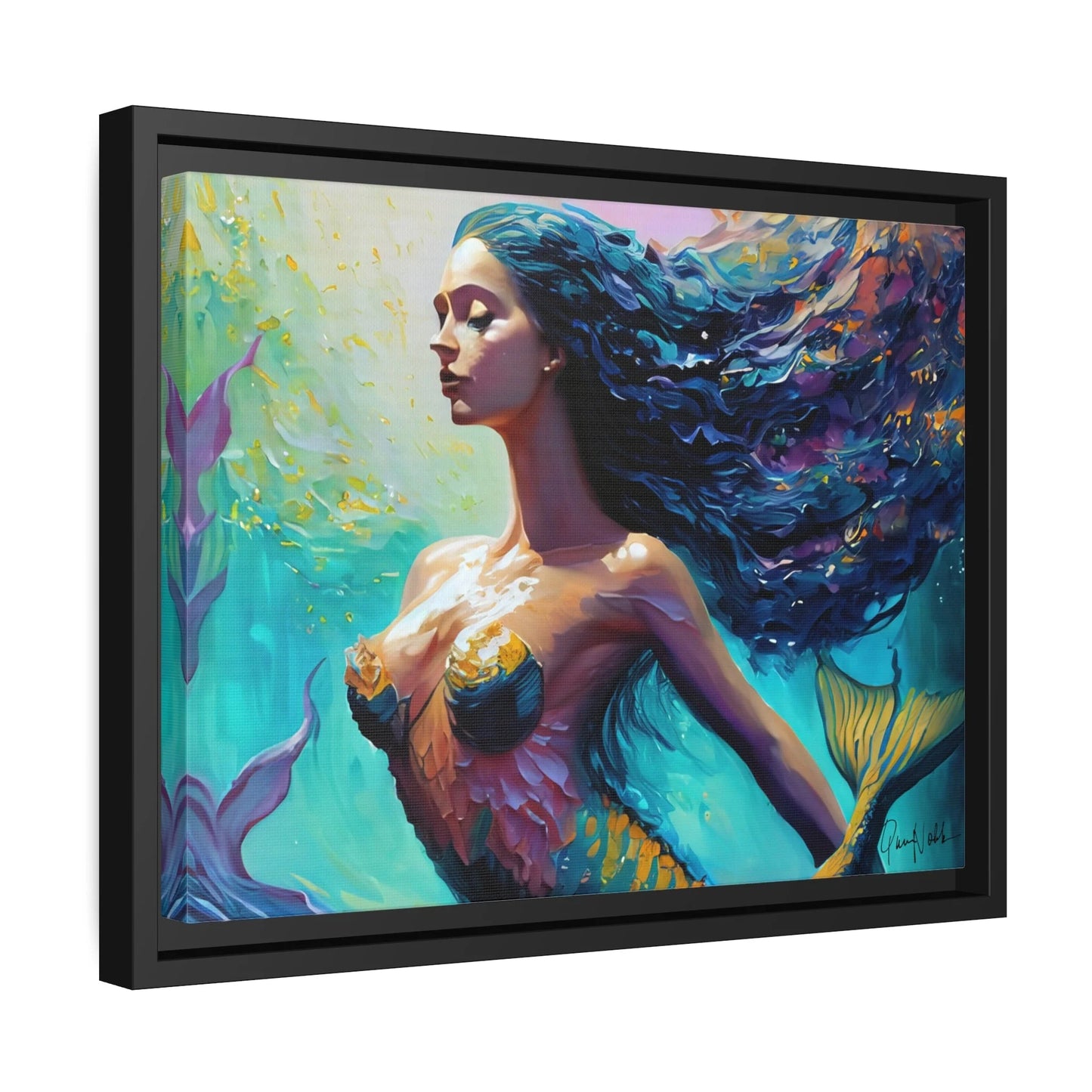 Enchanting Mermaid Canvas Wall Art with Elegant Frame - by Queennoble