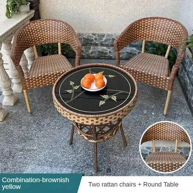Outdoor Garden Furniture Sets Balcony Tea Table and Chair PE Rattan Chair Three-Piece Set Courtyard Leisure Outdoor Furniture C