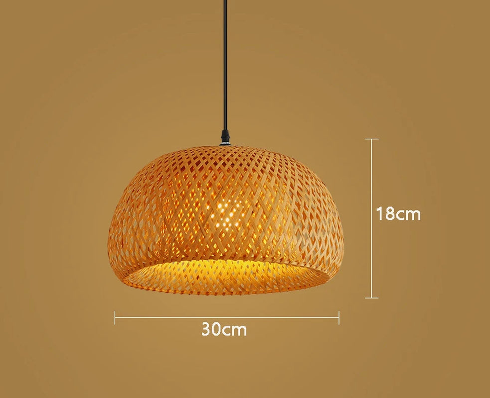 Bamboo Lantern 30Cm Pendant Lamp Natural Rattan Wicker E27 LED Chandeliers Hand-Woven Lampshades Lighting Fixture Hanging Light