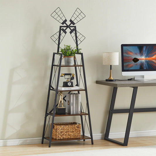 4-Tier Bookshelf,Display Storage Shelves with Metal Frame,Bookcase Organizer with Windmill for Living Room,Home Office