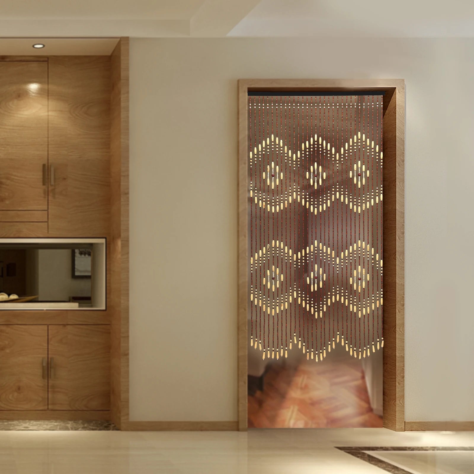 Natural Wooden Door Beaded Curtain, Doorway Beads, Front Door Decor Curtains