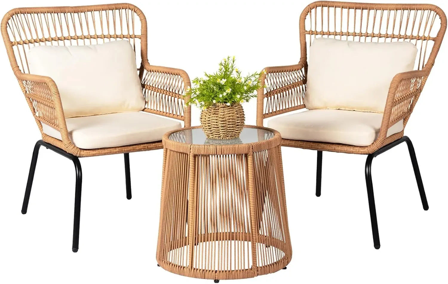 3 Piece Outdoor Wicker Furniture Bistro Set, Rattan Chairs Conversation Sets Porch Furniture, Wicker Patio Furniture