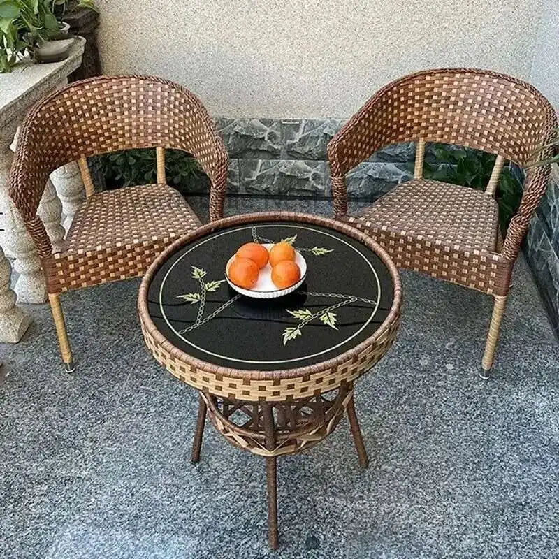 Outdoor Garden Furniture Sets Balcony Tea Table and Chair PE Rattan Chair Three-Piece Set Courtyard Leisure Outdoor Furniture C